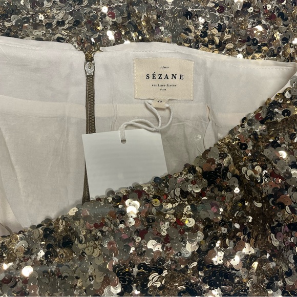 Sezane Malia Mini Gold Sequin Skirt Size 6 - Picture 5 of 5